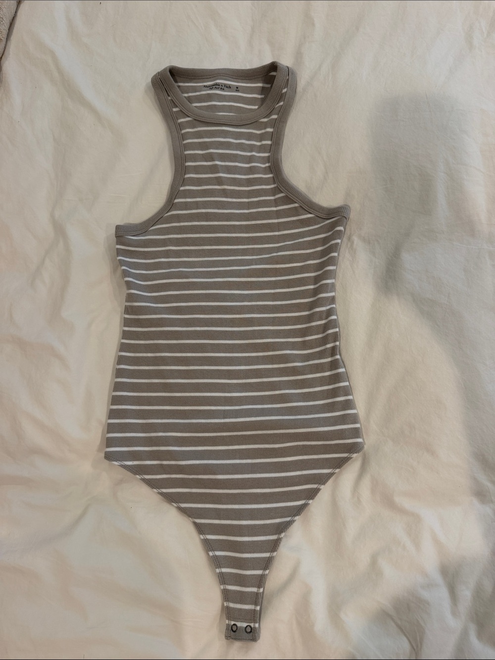 Abercrombie & Fitch Taupe/grey and White Striped Ribbed Kids One-Piece Bodysuit